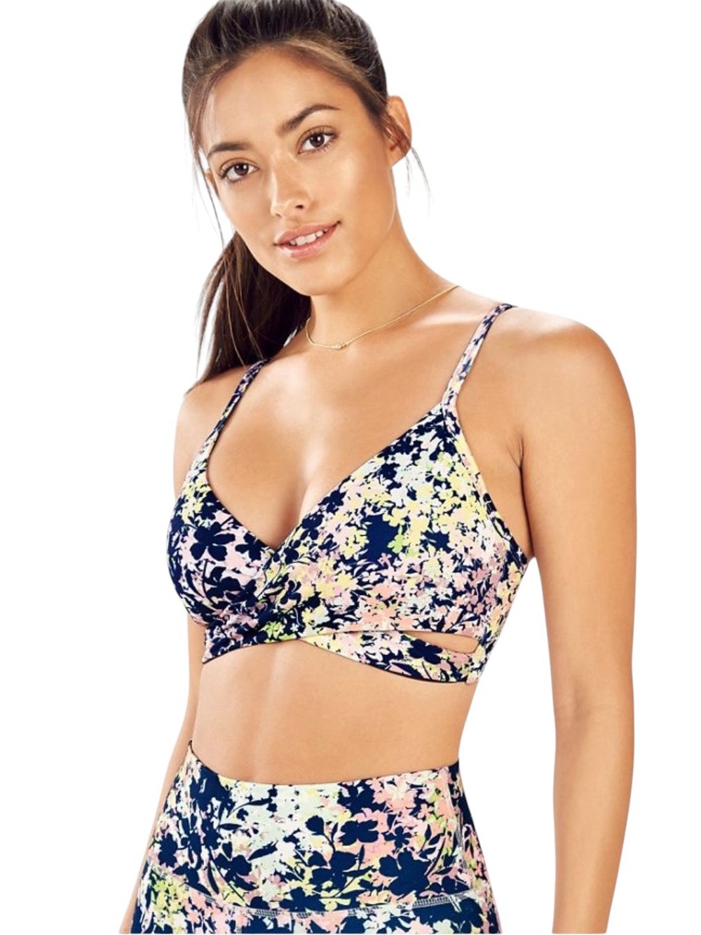 FABLETICS Tammy Floral Surplice Low Impact Sports Bra Navy S